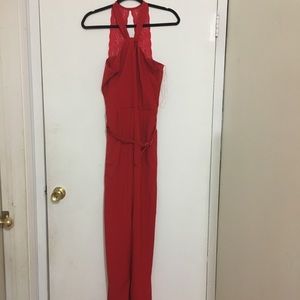 Lace top/Wide Leg/Belted Romper